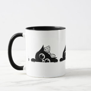 Cool Cat Cute Black Kitty Polkadot Bow Cat Lovers Mug