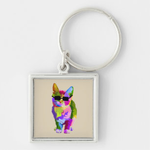 Cool Cat cute pop art cat with sunglasses Key Ring