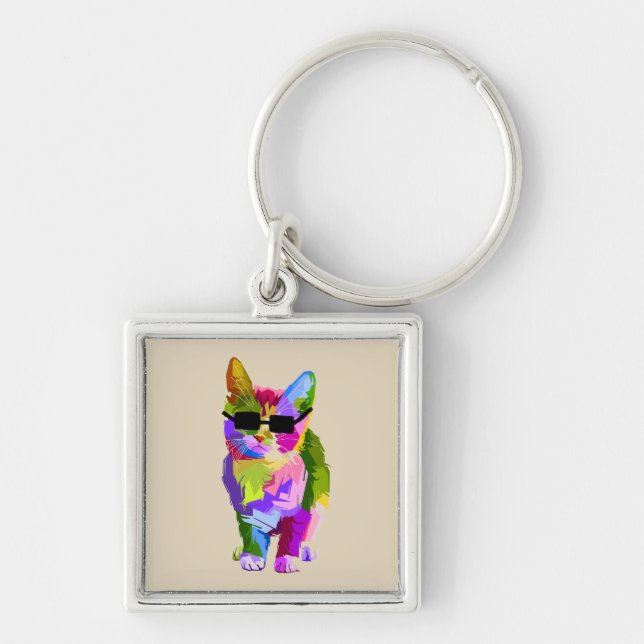 Cool Cat cute pop art cat with sunglasses Key Ring (Front)