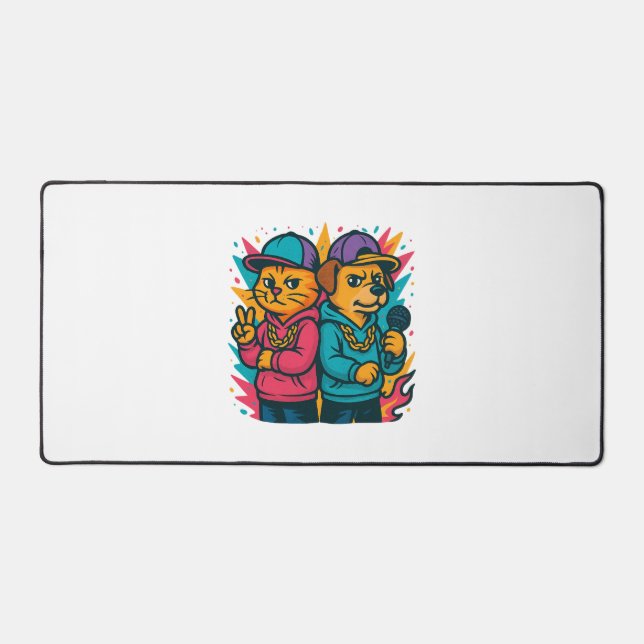Cool Cat & Dog Rap Duo Desk Mat (Front)