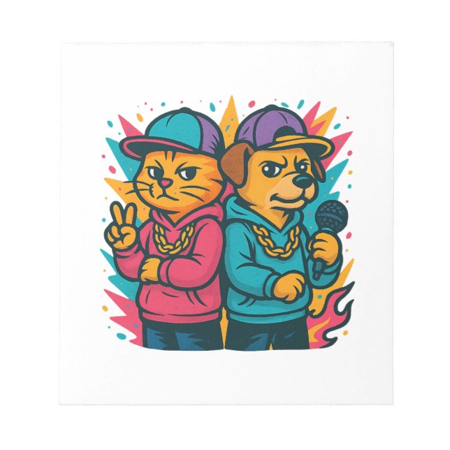 Cool Cat & Dog Rap Duo Notepad (Front)