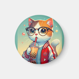 Cool Cat drinking boba Magnet