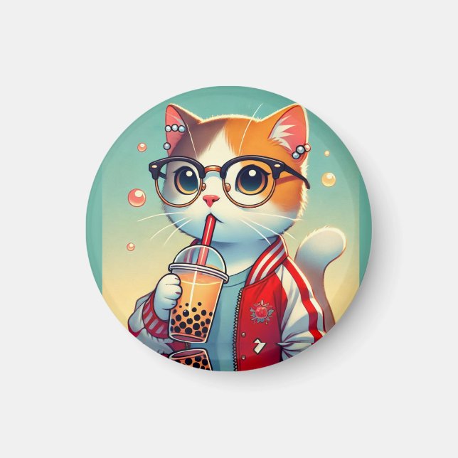 Cool Cat drinking boba  Magnet (Front)