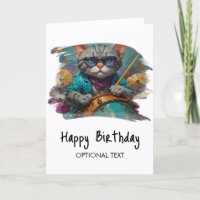 *~*Cool Cat DRUMMER AP91 Hip Birthday Card