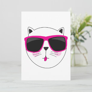 Cool Cat Face with Pink Sunglasses Cute Kitty  Invitation