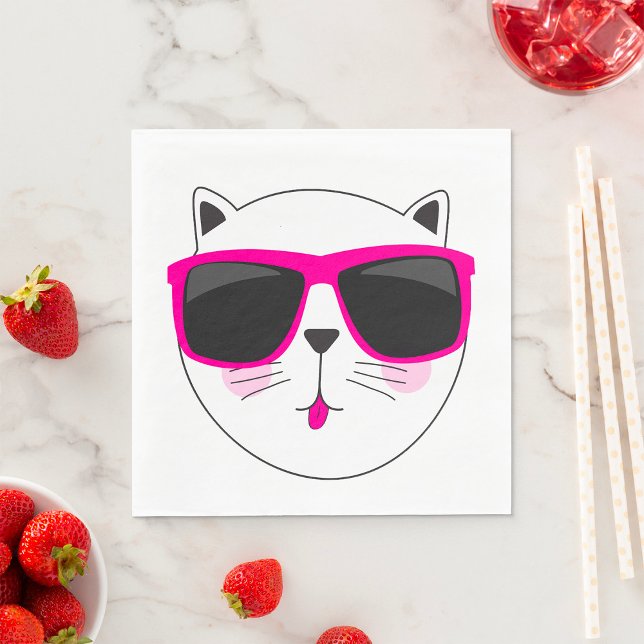 Cool Cat Face with Pink Sunglasses Cute Kitty  Napkin (Creator Uploaded)