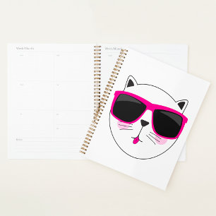 Cool Cat Face with Pink Sunglasses Cute Kitty  Planner