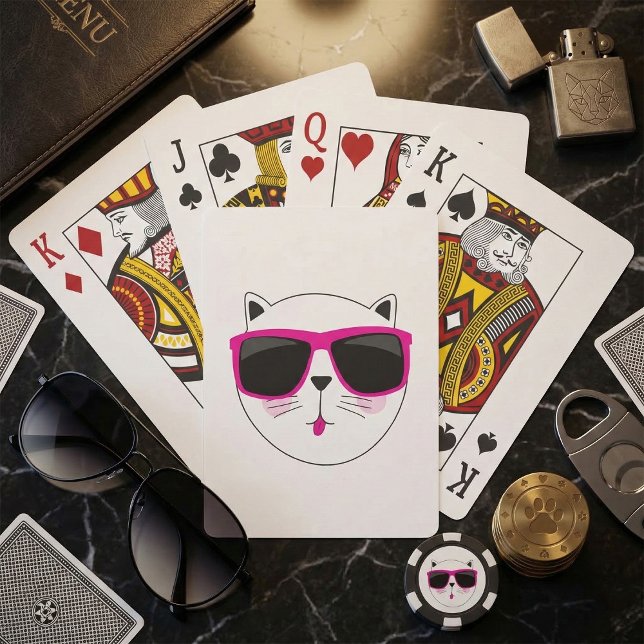 Cool Cat Face with Pink Sunglasses Cute Kitty  Playing Cards (Creator Uploaded)