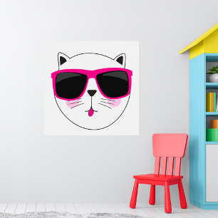 Cool Cat Face with Pink Sunglasses Cute Kitty  Poster