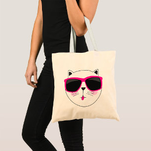 Cool Cat Face with Pink Sunglasses Cute Kitty  Tote Bag