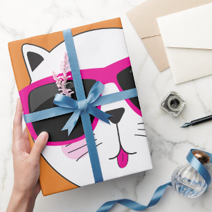 Cool Cat Face with Pink Sunglasses Cute Kitty Wrapping Paper
