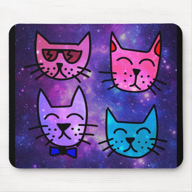 Cool Cat Faces on a Space Background Mouse Mat (Front)