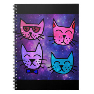Cool Cat Faces on a Space Background Notebook