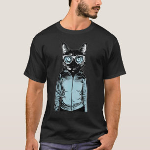 Cool Cat Feline Kitty Animal Girls Glasses Hipster T-Shirt