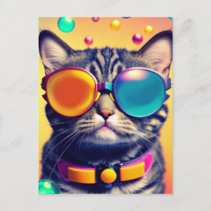 Cool Cat Funky Shades Psychedelic Dream World Postcard