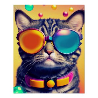 Cool Cat Funky Shades Psychedelic Dream World