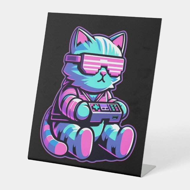 Cool Cat Gamer Pedestal Sign (Front)