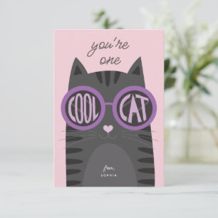 Cool Cat Grey Valentine's day Card_Purple Invitation