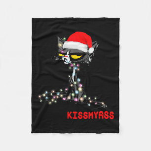 Cool Cat Hat Merry Kiss My Christmas Fleece Blanket