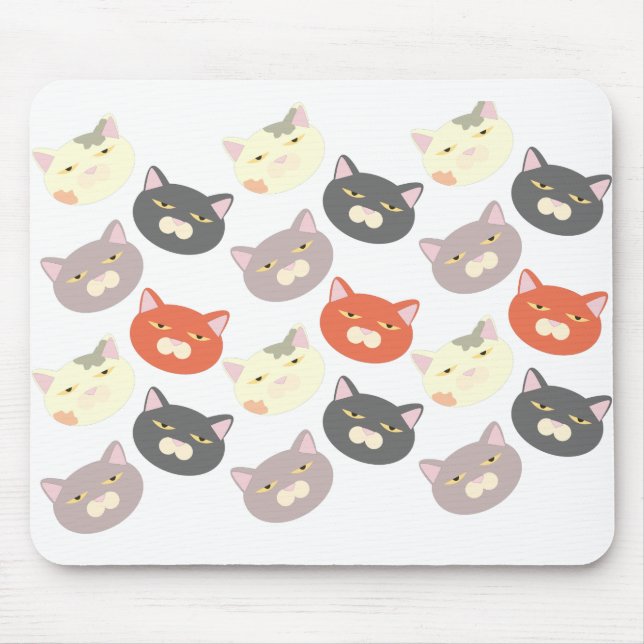 Cool Cat Heads Cartoon Fun Pattern Art Mouse Mat (Front)