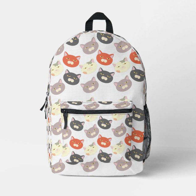 Cool Cat Heads Cartoon Fun Pattern Art Printed Backpack (Front)