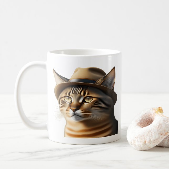 Cool Cat in Fedora Classic Mug (With Donut)