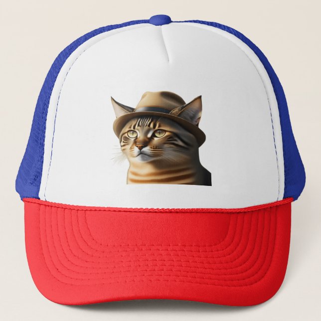 Cool Cat in Fedora Trucker Hat (Front)