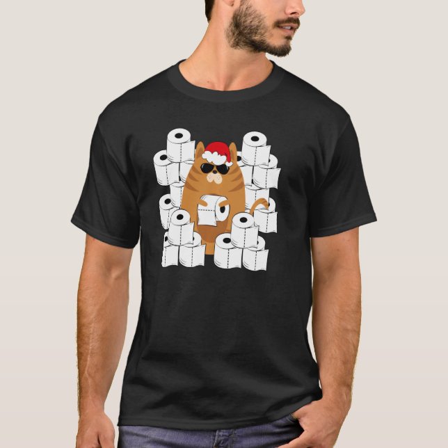 Cool Cat In Santa S Hat With Toilet Papers Graphic T-Shirt (Front)