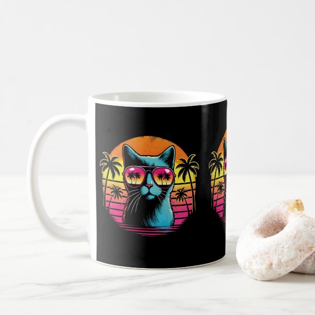 Cool Cat In Sunglasses Cat Lovers & Pet Owners Coffee Mug (With Donut)