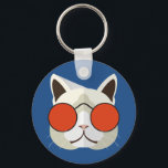 Cool Cat in Sunglasses Key Ring<br><div class="desc">This fun design features a cool cat in sunglasses.  This key chain is a wonderful choice for cat lovers. You may change the blue background to another colour by selecting the "Customise It" button and selecting another background colour. Cat graphic courtesy of vecteezy.com.</div>