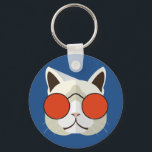 Cool Cat in Sunglasses Key Ring<br><div class="desc">This fun design features a cool cat in sunglasses.  This key chain is a wonderful choice for cat lovers. You may change the blue background to another colour by selecting the "Customise It" button and selecting another background colour. Cat graphic courtesy of vecteezy.com.</div>