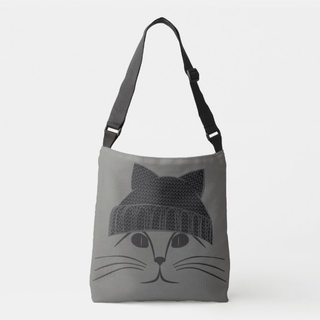 Cool Cat in Wool Hat Crossbody Bag (Front)
