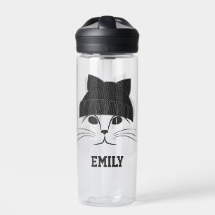 Cool Cat in Wool Hat Personalised Water Bottle