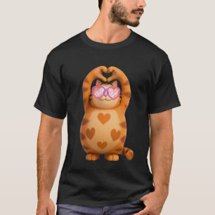Cool Cat Kitten Lover Red Heart Glasses Valentines T-Shirt