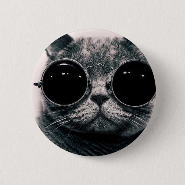 cool cat kool kat with shades 6 cm round badge (Front)
