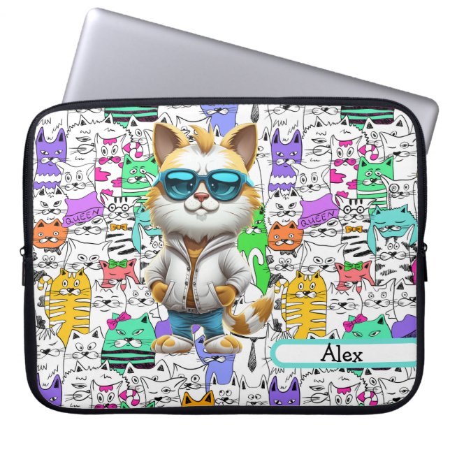 Cool Cat  Laptop Sleeve (Front)