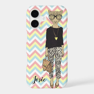 cool cat leopard hipster lady phone case