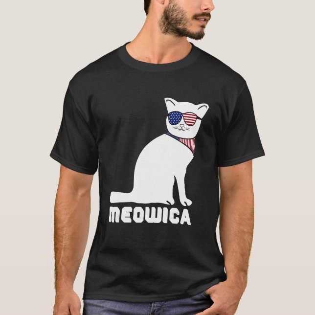 Cool Cat Meowica 4th of July Men Women T-Shirt (Front)
