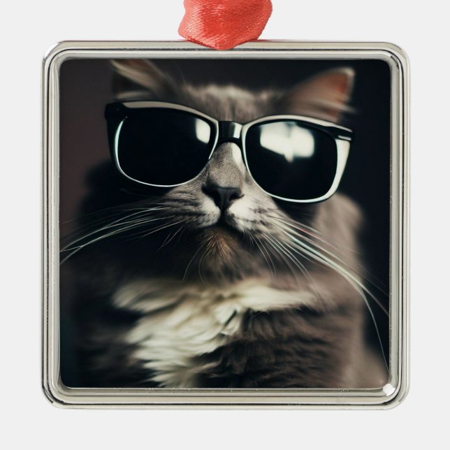 Cool Cat Metal Tree Decoration (Front)