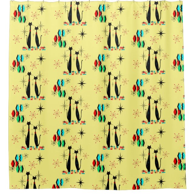 Cool Cat Mid Century Modern Atomic Era  Shower Cur Shower Curtain (Front)