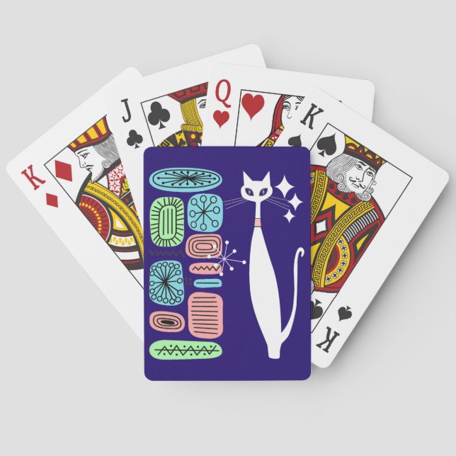 Cool Cat Mid Century Modern Design Playing Cards (Back)