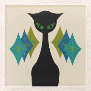Cool Cat Mid Century Modern Glass Coaster