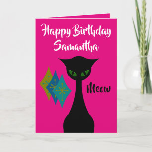 Cool Cat Mid-Century-Modern Personalised Birthday Card