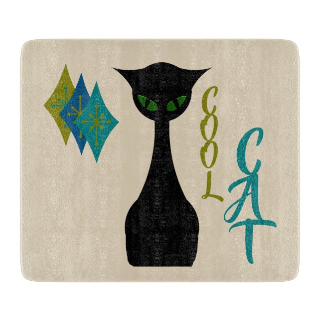 Cool Cat Mid Century Retro Cutting Board (Front)
