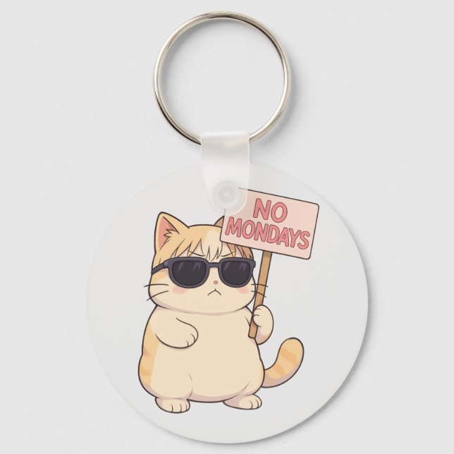 Cool Cat No Mondays Aesthetic Meme Key Ring (Front)