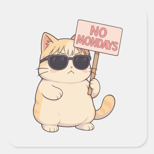 Cool Cat No Mondays Aesthetic Meme Square Sticker (Front)