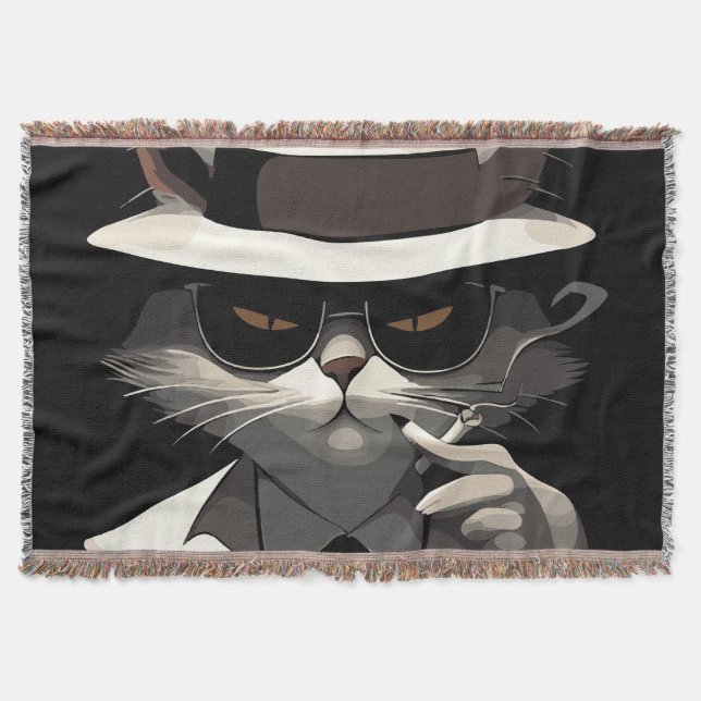Cool Cat Noir: Suave and Mysterious Feline Throw Blanket (Front)