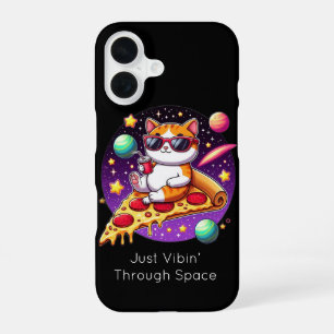 Cool Cat on Pizza in Space  iPhone 16 Case