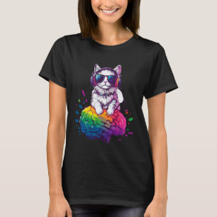 Cool Cat on Rainbow Brain Hill Autistic Pride Day T-Shirt