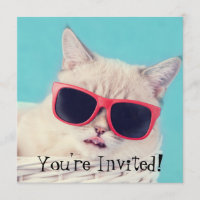 Cool Cat Party Invites Aqua Blue